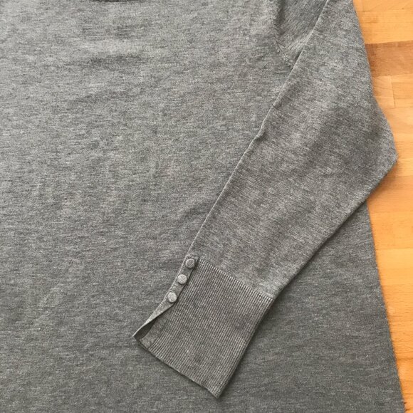 Chico's Gray Crew Neck Sweater with Button Sleeves - Picture 2 of 8